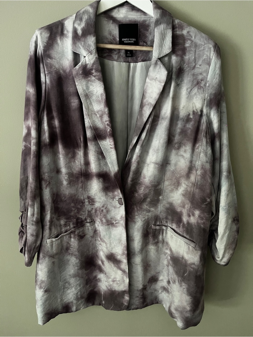 Simply Vera Vera Wang Gray and Purple Tie-Dye Blazer